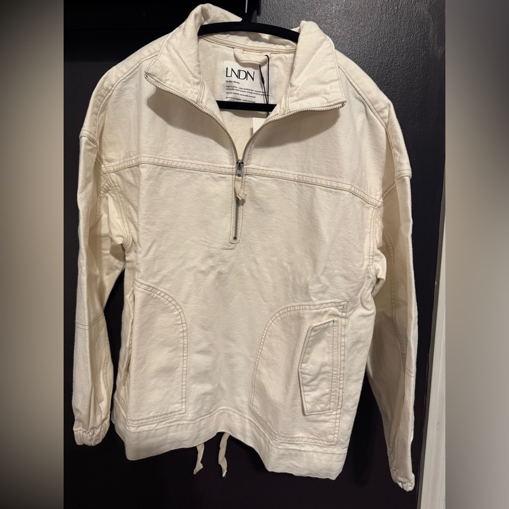 Cream Denim Half-Zip Pullover